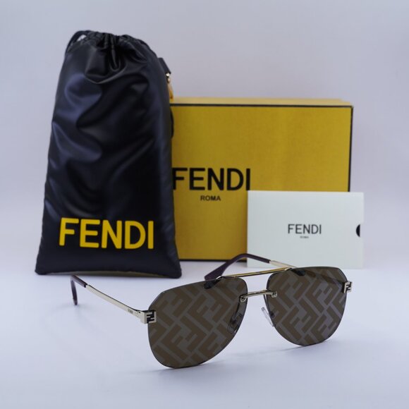 Fendi FE40115U 32G Aviator Sunglasses - Gold/Brown with FF Pattern Mirror - Picture 4 of 9